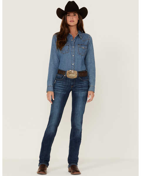 Image #1 - Ariat Women's R.E.A.L Mid Rise Candace Straight Jeans, Blue, hi-res