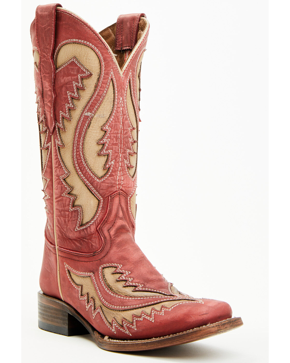 Image #1 - Circle G Women's Inlay Western Boots - Square Toe, Red, hi-res