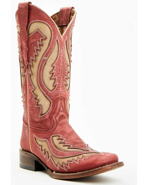 Corral Women's Inlay Western Boots - Square Toe , Red, hi-res