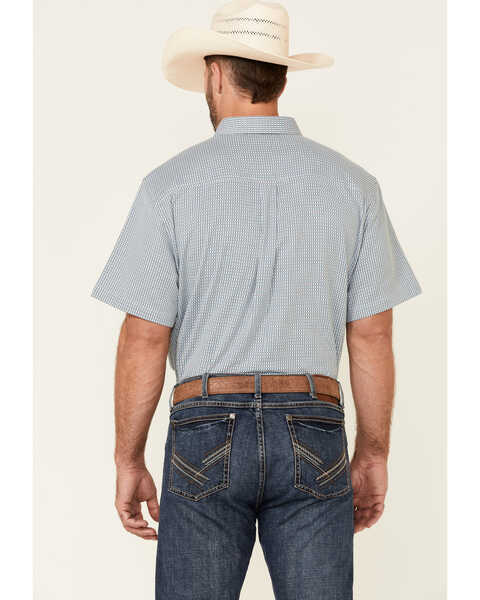 Image #4 - Cody James Core Men's Clovis Dobby Geo Print Short Sleeve Button Down Western Shirt , Blue, hi-res