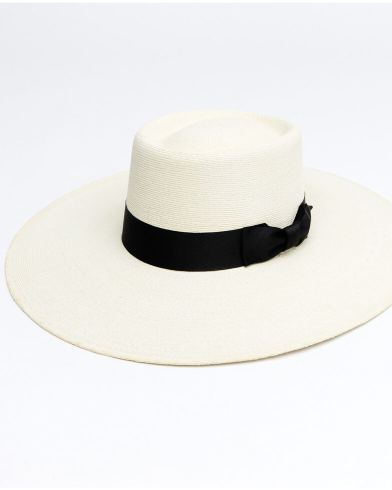 Atwood Hat Co. Black Buckaroo Palm Leaf Boater Hat , Black, hi-res