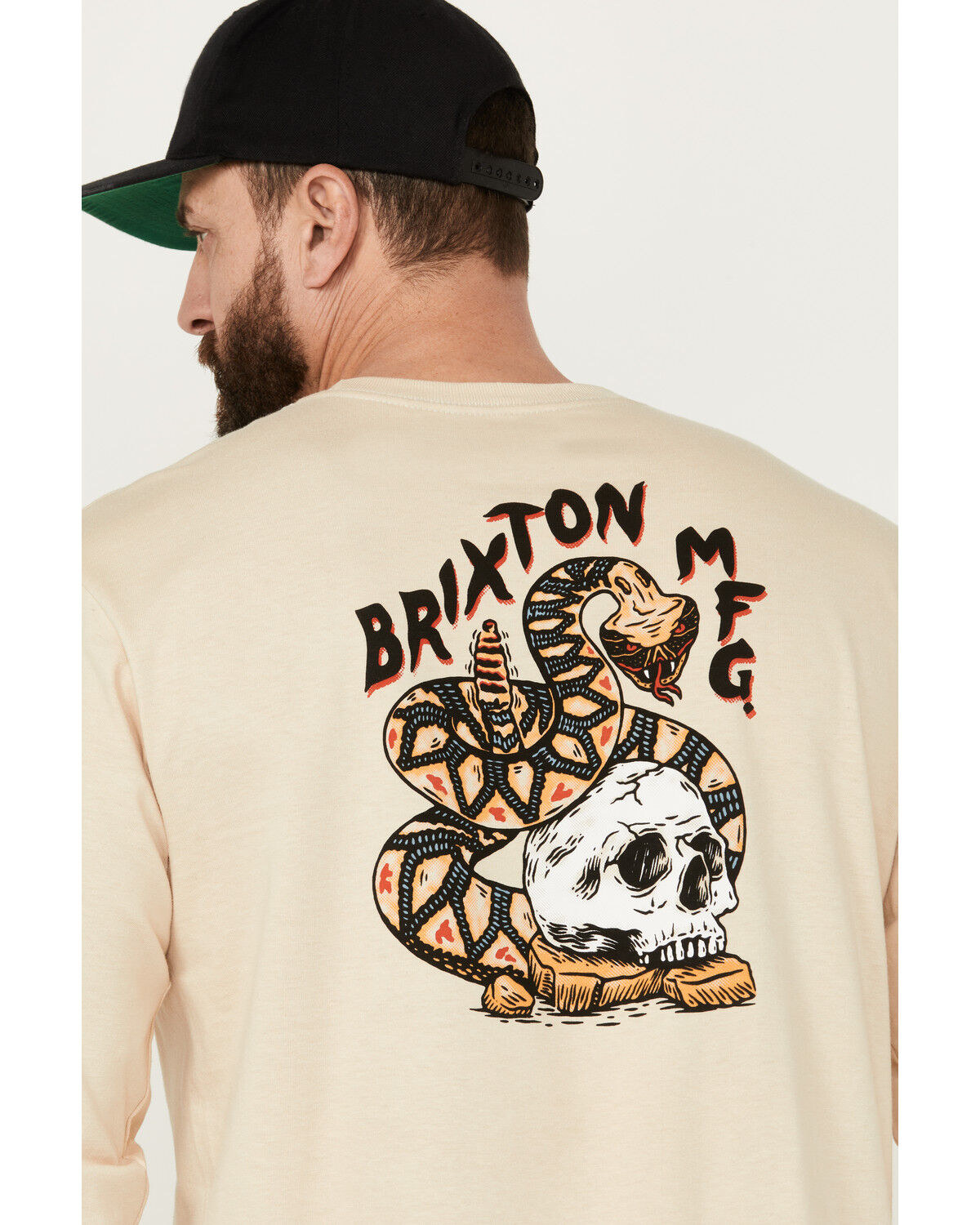 Image #4 - Brixton Men's Trailmoor Snake And Skull Graphic Print Long Sleeve Shirt, Cream, hi-res