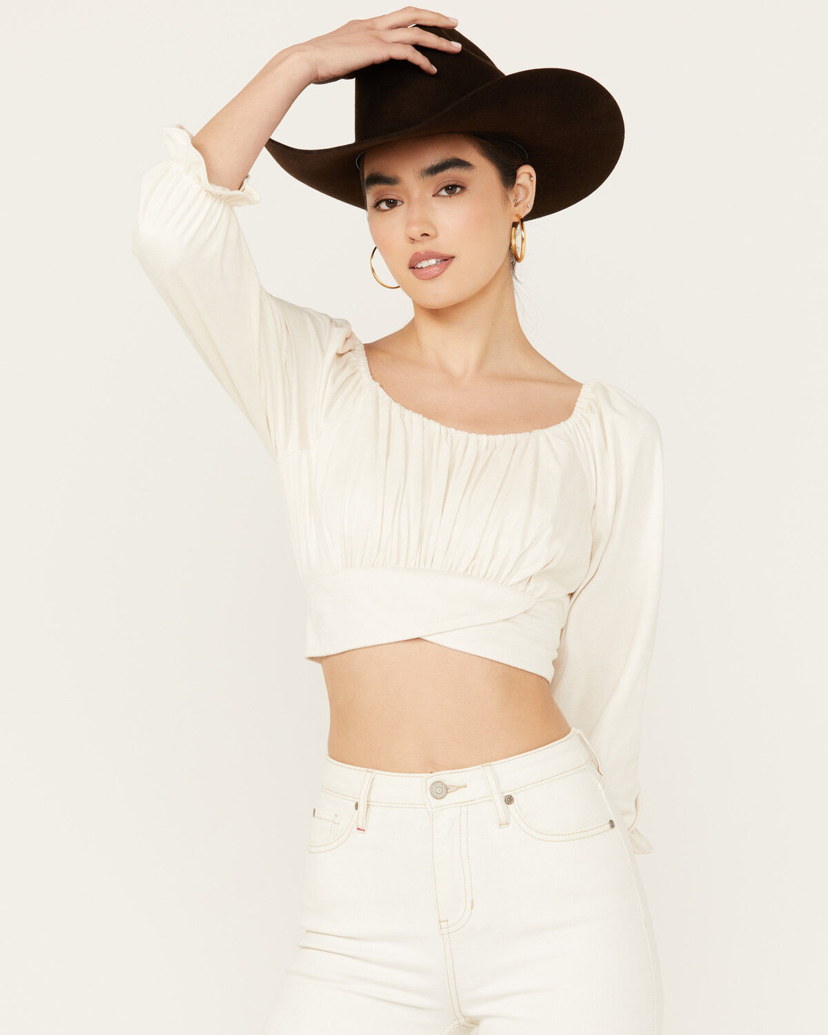 Image #1 - Beyond The Radar Women's Faux Suede Tie Back Top, Ivory, hi-res