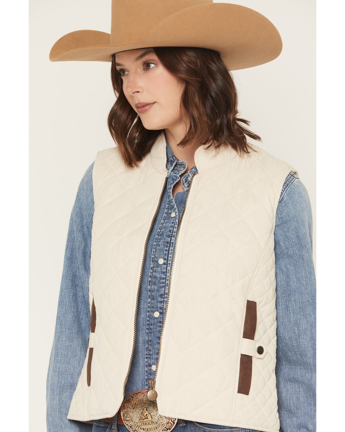 Image #2 - Outback Trading Co Women's Quilted Riding Vest, Cream, hi-res