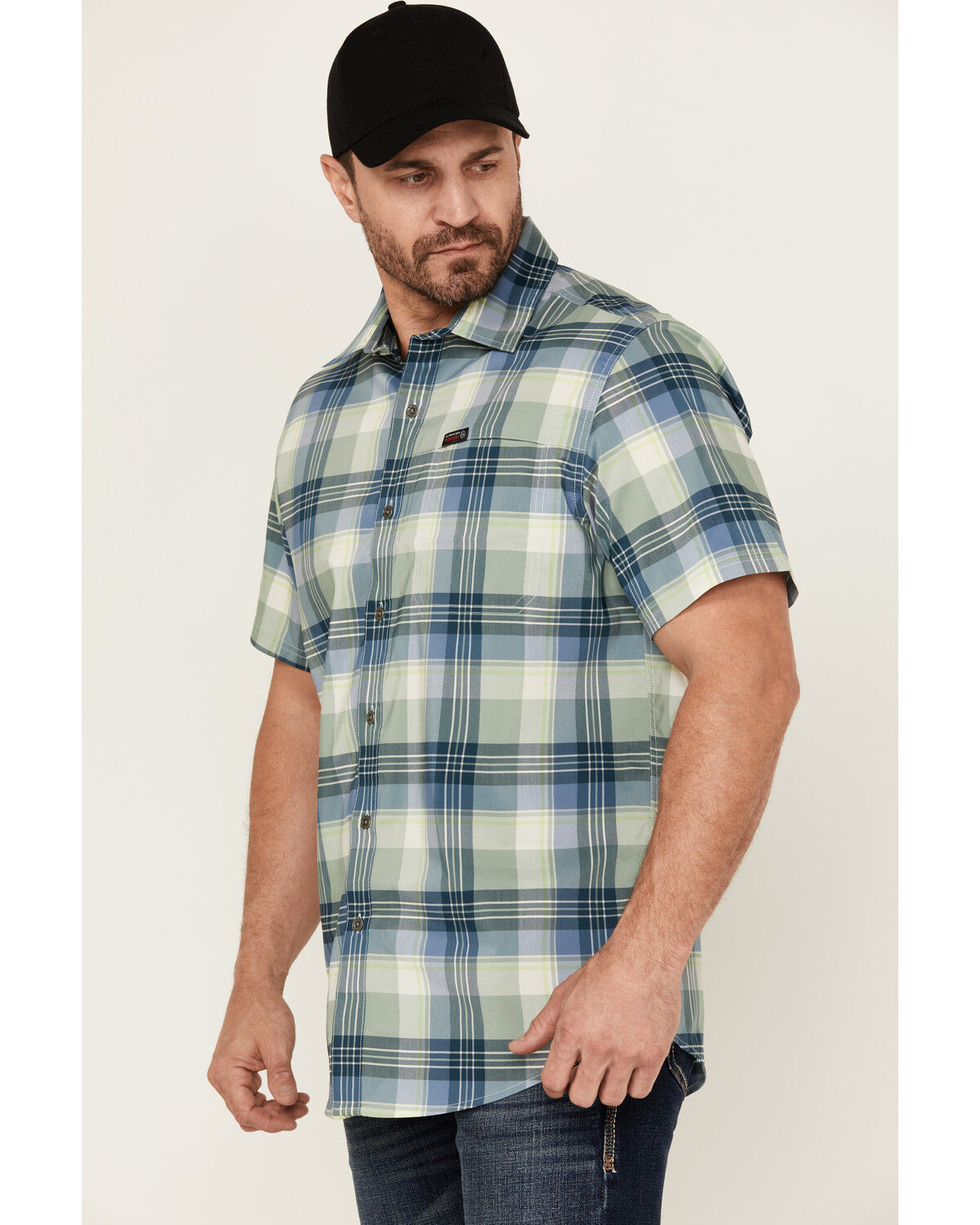 Image #2 - ATG by Wrangler Cedar Plaid Print Short Sleeve Button-Down Performance Western Shirt, Light Green, hi-res