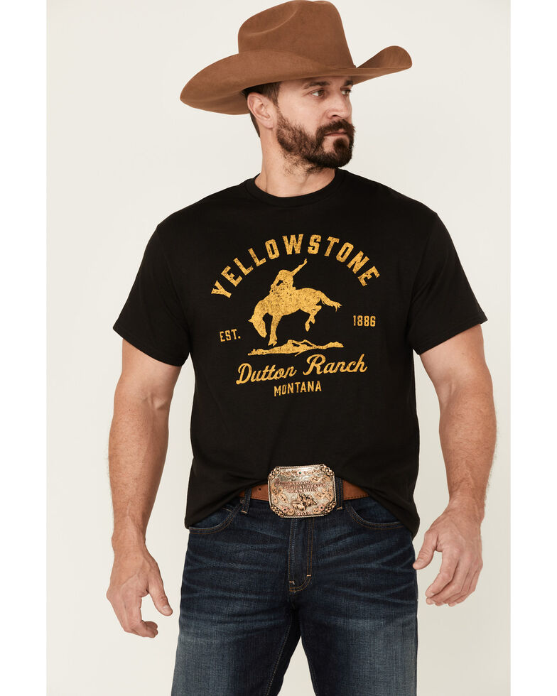 Changes Men's Yellowstone Dutton Ranch Bucking Bronco Graphic Short Sleeve T-Shirt , Black, hi-res