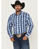 Image #1 - Wrangler Men's Checotah Southwestern Print Long Sleeve Snap Western Shirt, Blue, hi-res