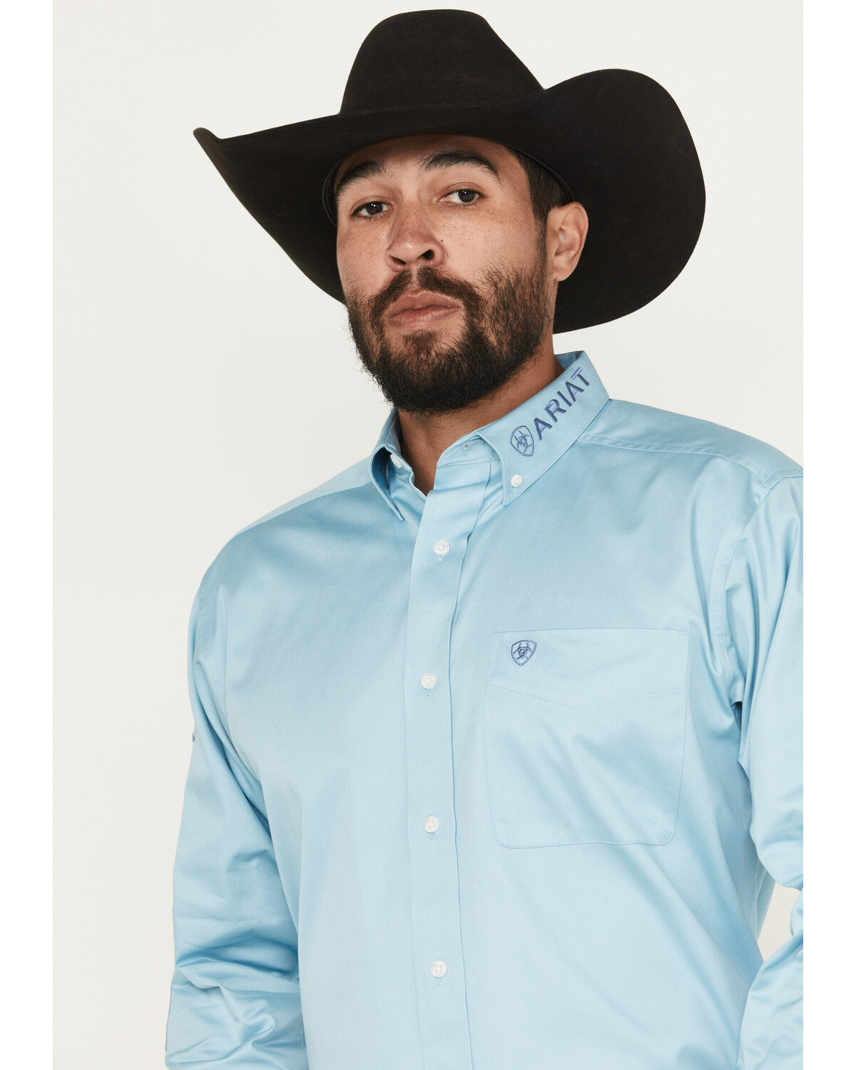Image #2 - Ariat Men's Team Logo Long Sleeve Button-Down Western Shirt, Light Blue, hi-res