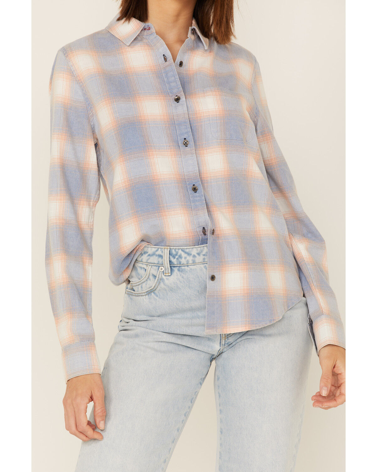 Image #3 - Flag & Anthem Women's Long Sleeve Plaid Pocket Button Shirt, Light Blue, hi-res
