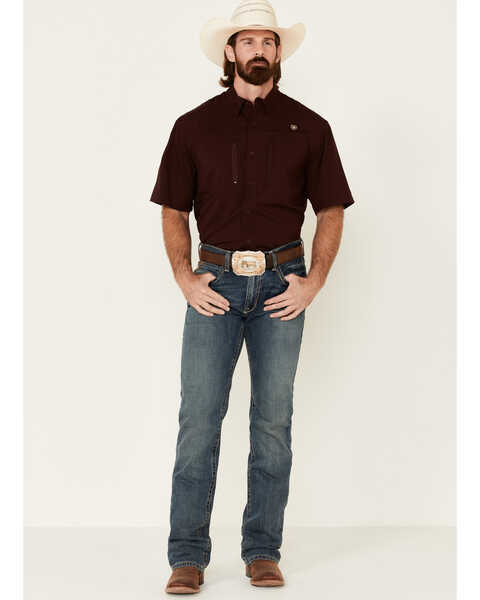 Image #2 - Ariat Men's Solid Maroon TEK Short Sleeve Button-Down Western Shirt - Tall, Burgundy, hi-res