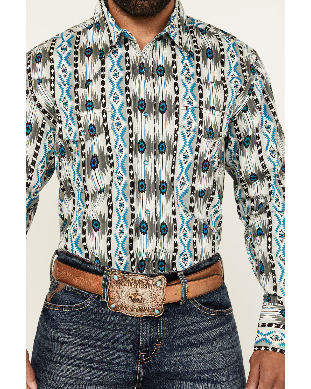 Image #3 - Wrangler Men's Checotah Southwestern Print Long Sleeve Snap Western Shirt - Big, Multi, hi-res