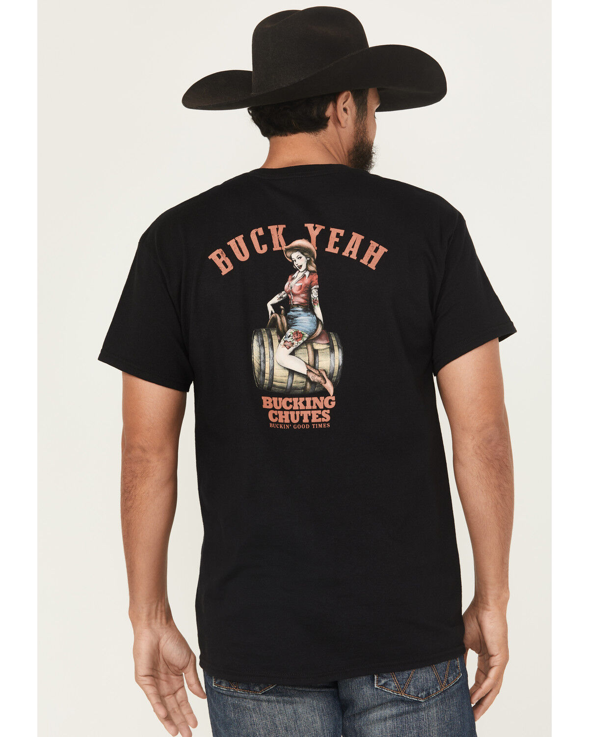 Image #1 - Bucking Chutes Men's Barrel Bettie Short Sleeve Graphic T-Shirt, Black, hi-res