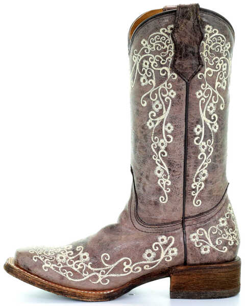 Image #3 - Corral Girls' Crater Bone Embroidered Western Boots - Broad Square Toe, Brown, hi-res