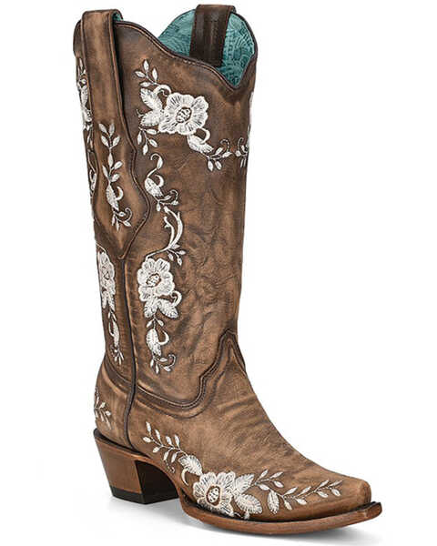 Corral Women's Embroidered Floral Western Boots - Snip Toe, Brown, hi-res