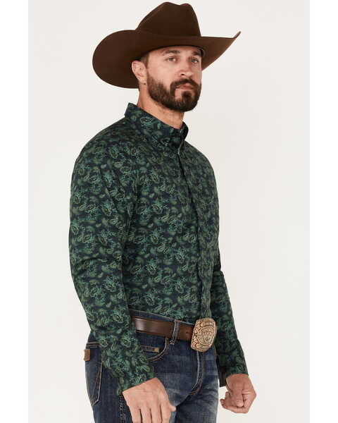 Image #2 - Cody James Men's Ringer Floral Print Button Down Western Shirt , Dark Green, hi-res