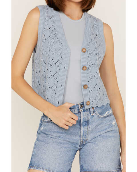 Image #3 - Cleo + Wolf Women's Cropped Knit Sweater Vest, Steel Blue, hi-res