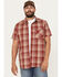 Image #1 - Brothers and Sons Men's Amador Plaid Print Short Sleeve Button-Down Western Shirt, Dark Red, hi-res