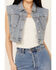 Image #3 - Vibrant Denim Women's Cropped Embellished Light Wash Denim Vest, Light Wash, hi-res