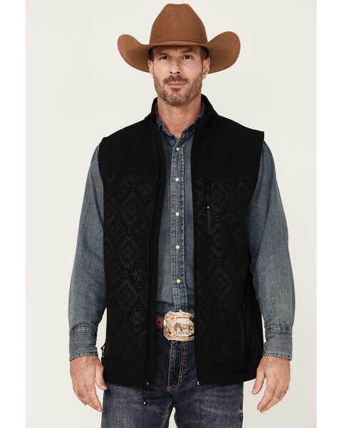 Cody James Core Men's Charcoal Southwestern Print Zip-Front Steamboat Vest, Black, hi-res