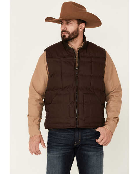 Rodeo Clothing Men's Brown Canvas Zip-Front Western Puffer Vest , Brown, hi-res