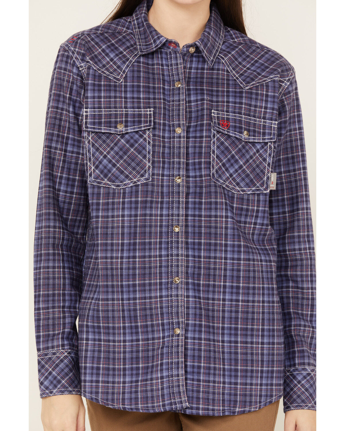Image #3 - Ariat Women's Tillie FR Long Sleeve Plaid Print Snap Work Shirt, Blue, hi-res