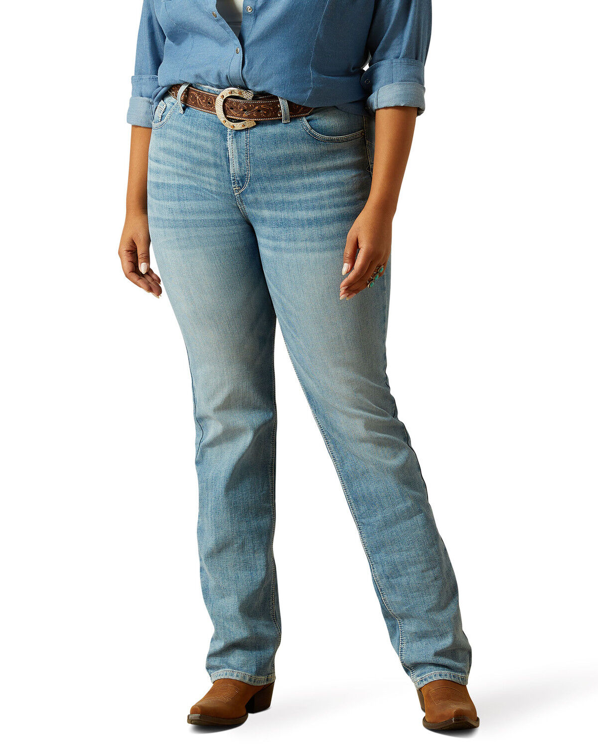 Image #3 - Ariat Women's Yara Light Wash Straight Stretch Denim Jeans - Plus, Light Wash, hi-res