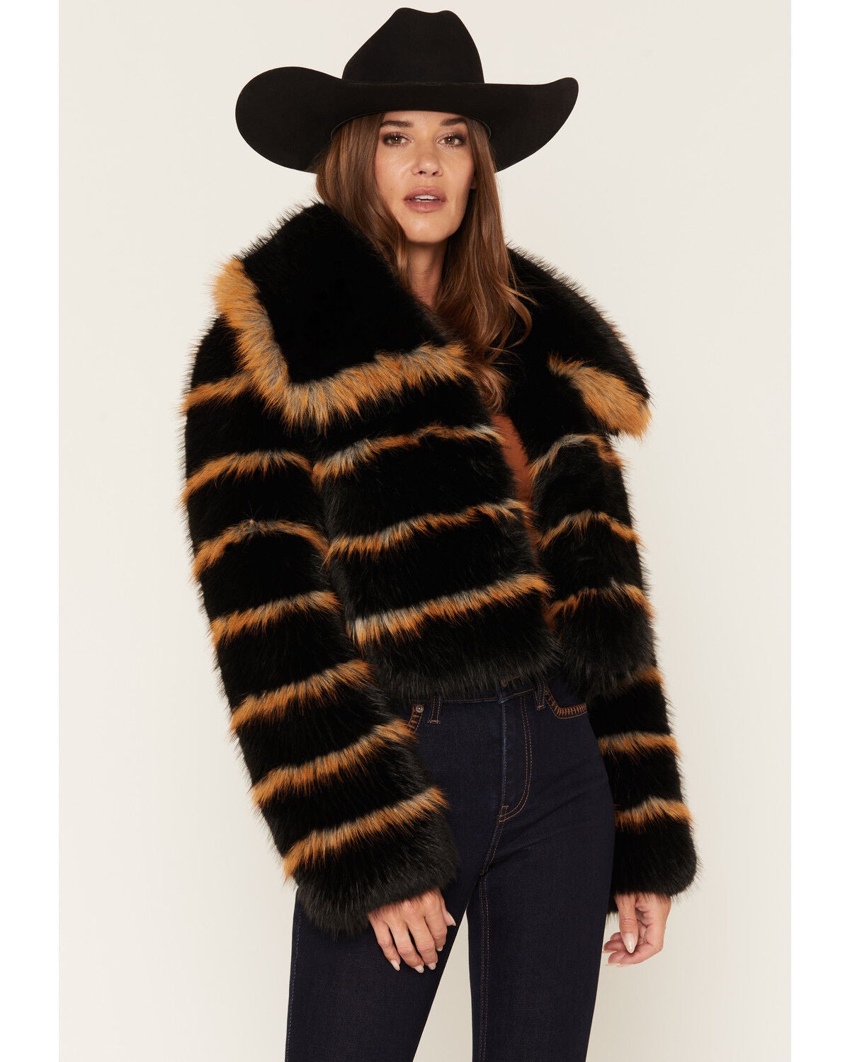 Image #1 - Azalea Wang Women's Vienne Faux Fox Fur Jacket, Black/brown, hi-res