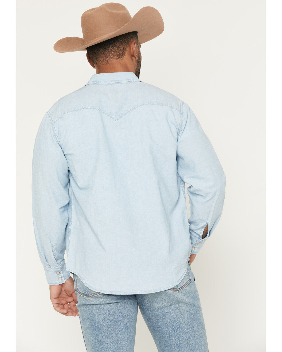 Image #4 - Levi's Men's Light Wash Classic Western Standard Long Sleeve Pearl Snap Western Shirt, Light Wash, hi-res