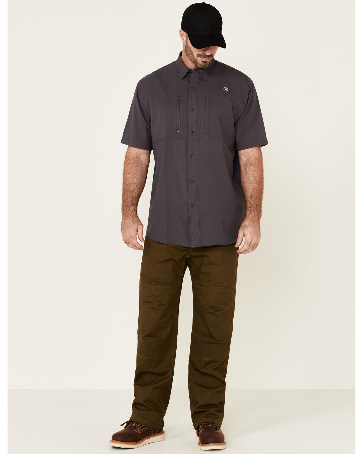Image #2 - Ariat Men's Solid Charcoal Tek Button-Down Short Sleeve Western Shirt - Tall, Charcoal, hi-res
