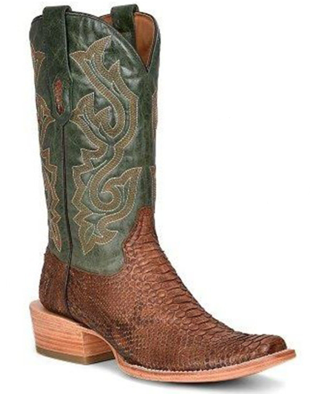 Image #1 - Corral Men's Exotic Python Embroidered Performance Western Boots - Square Toe, Green/brown, hi-res
