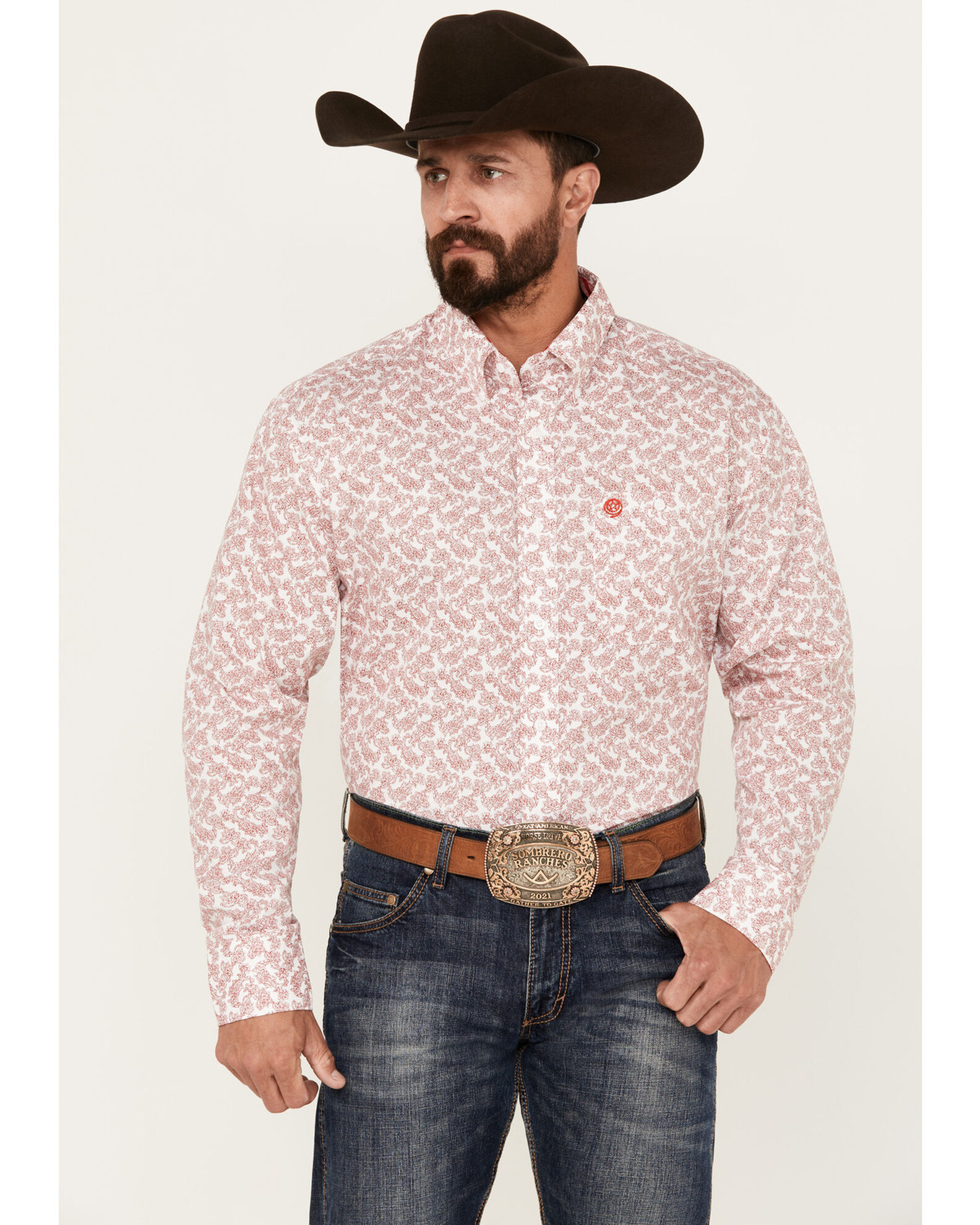 George Strait by Wrangler Men s Floral Print Long Sleeve Button