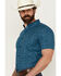 Image #2 - RANK 45® Men's Interlock Plains Abstract Geo Print Short Sleeve Button-Down Stretch Western Shirt, Medium Blue, hi-res