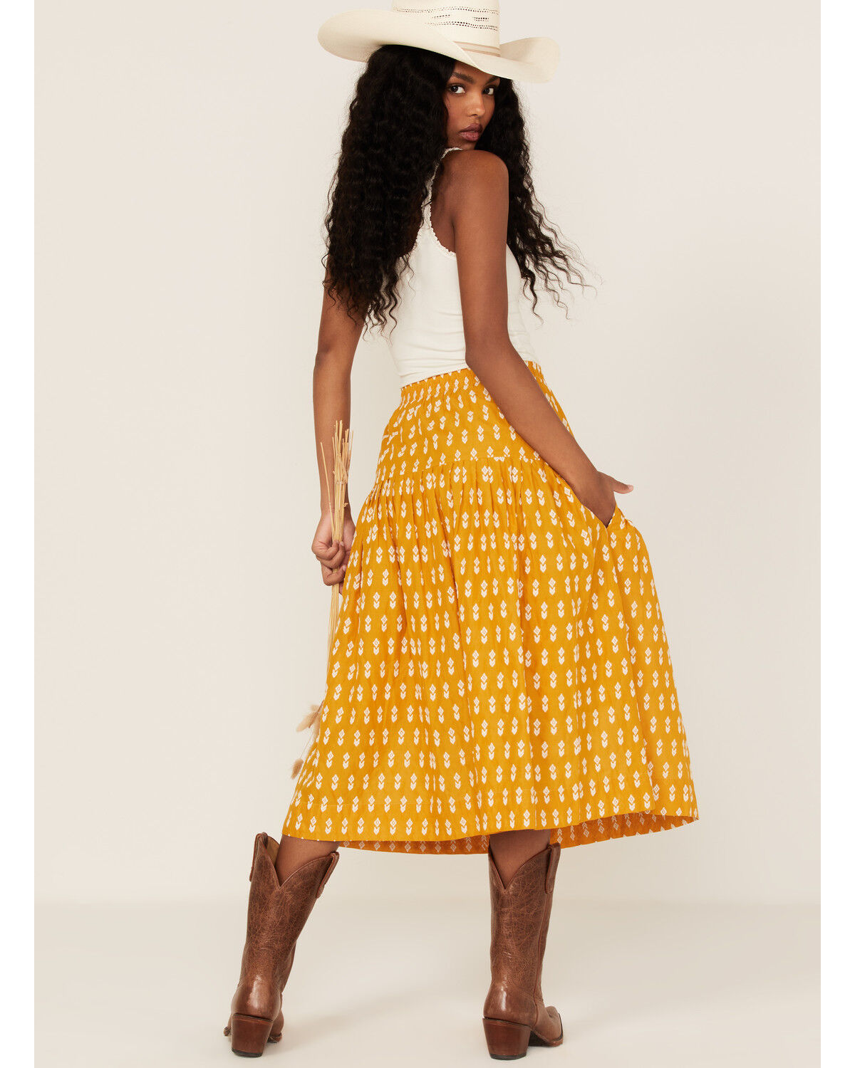 Image #3 - Stetson Women's Southwestern Embroidered Prairie Style Midi Skirt, Yellow, hi-res