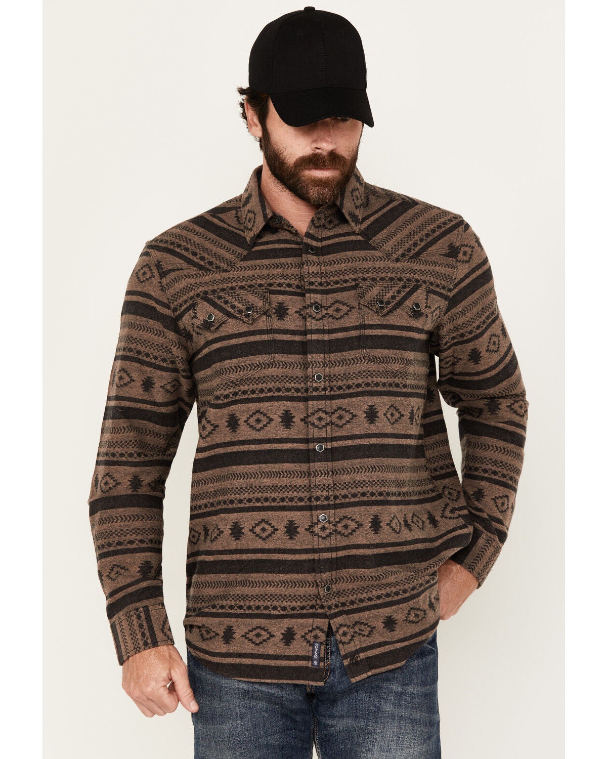 Moonshine Spirit&reg; Men's Deer Valley Southwestern Striped Long Sleeve Snap Western Shirt, Black, hi-res