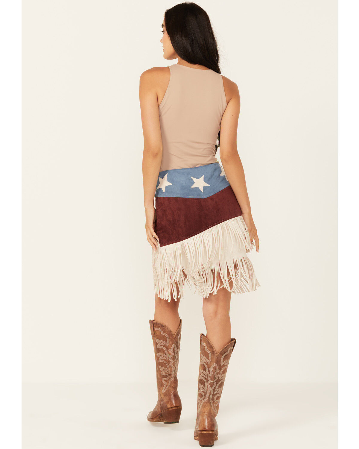 Image #3 - Vocal Women's Star Fringe Skirt, Navy, hi-res