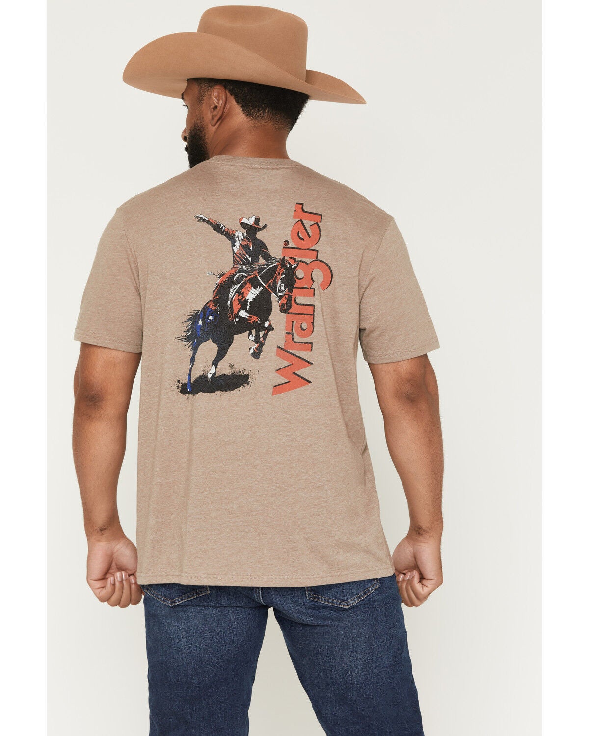 Wrangler Men's American Cowboy Short Sleeve Graphic T-Shirt, Taupe, hi-res