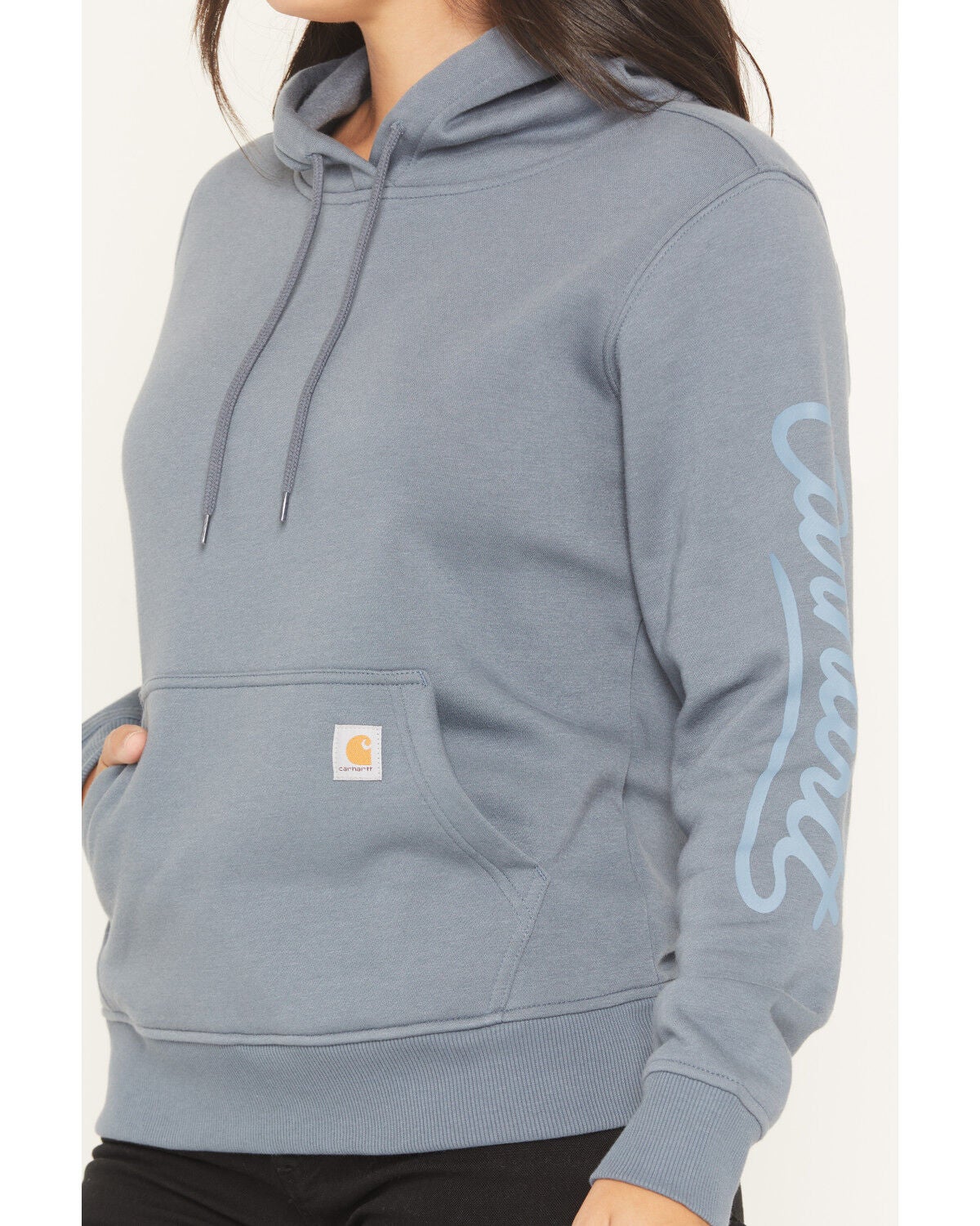 Image #3 - Carhartt Women's Sawyer Script Midweight Relaxed Fit Hoodie, Steel Blue, hi-res