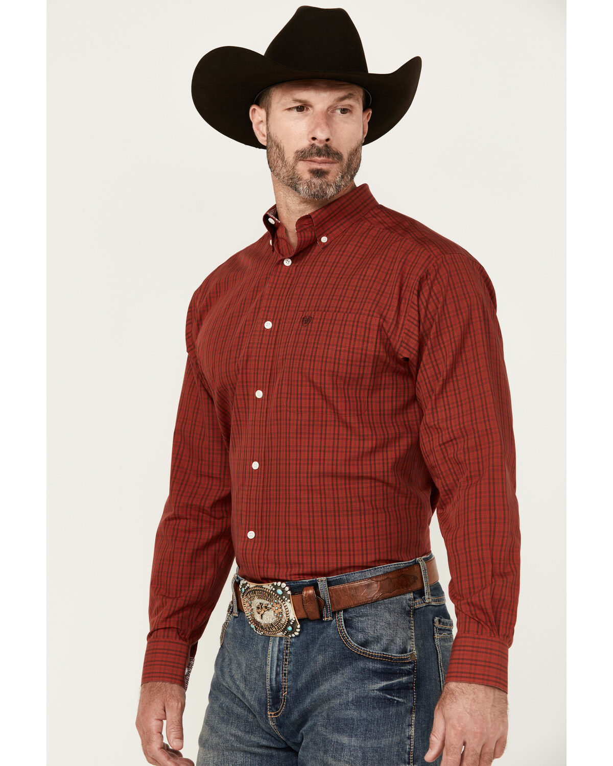 Image #2 - Ariat Men's Ian Plaid Print Long Sleeve Button-Down Western Shirt, Red, hi-res