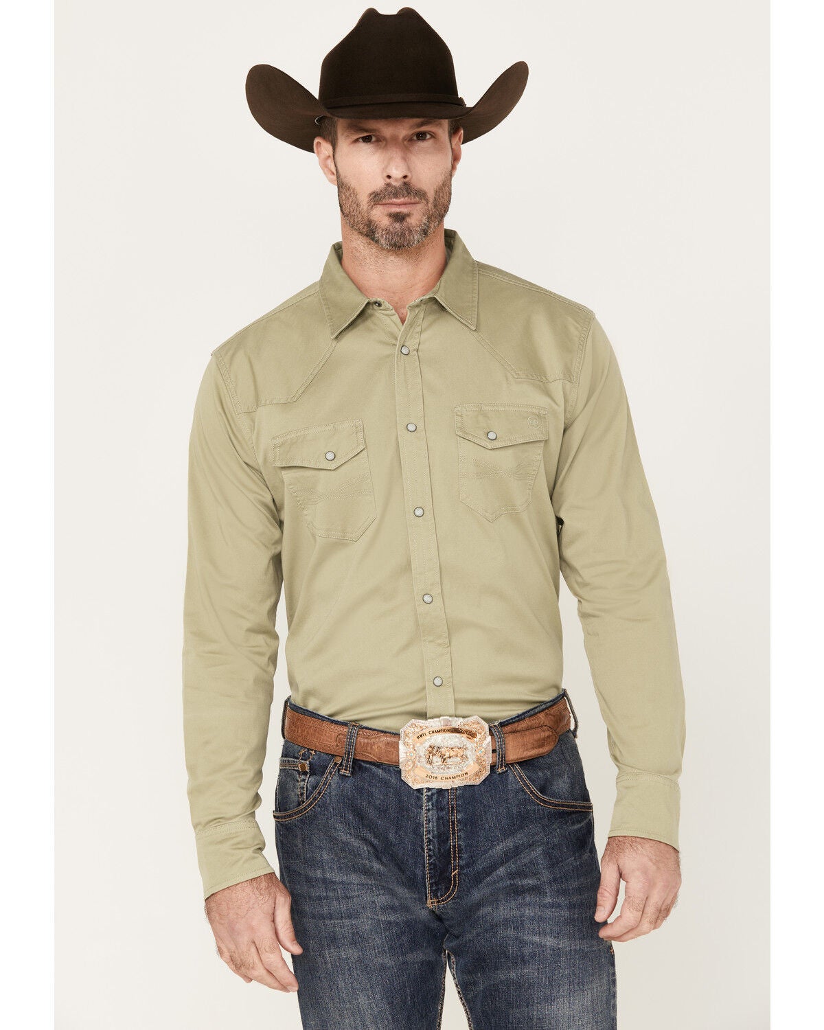 Blue Ranchwear Men's Twill Long Sleeve Snap Shirt, Beige/khaki, hi-res
