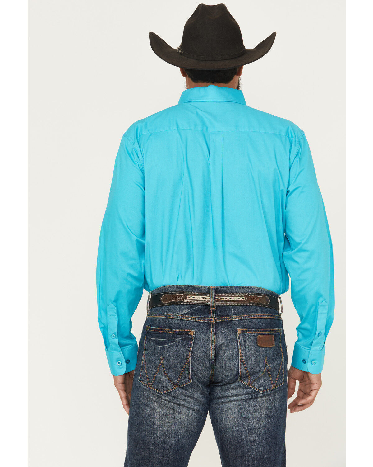 Image #4 - Panhandle Select Men's Solid Long Sleeve Button-Down Stretch Western Shirt, Teal, hi-res