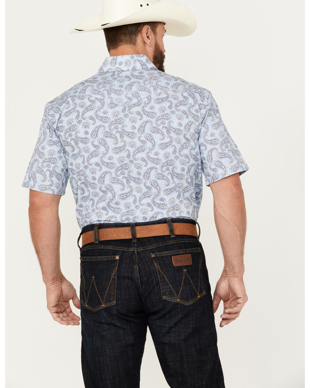 Image #4 - Rough Stock by Panhandle Men's Stretch Paisley Print Short Sleeve Pearl Snap Western Shirt, , hi-res
