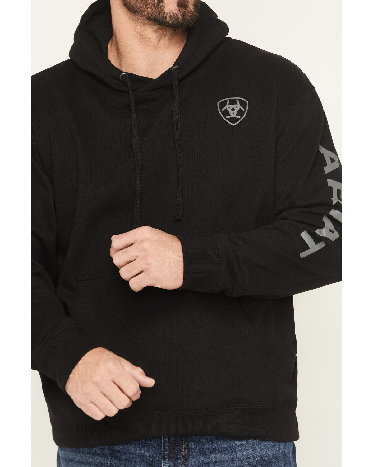 Image #3 - Ariat Men's Logo Graphic Hooded Sweatshirt, Black, hi-res