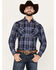 Image #1 - Ely Walker Men's Plaid Print Long Sleeve Snap Western Shirt, Blue, hi-res