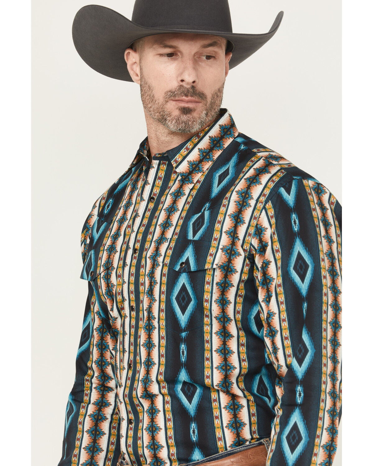 Image #2 - Wrangler Men's Checotah Southwestern Print Long Sleeve Snap Western Shirt - Tall, Teal, hi-res