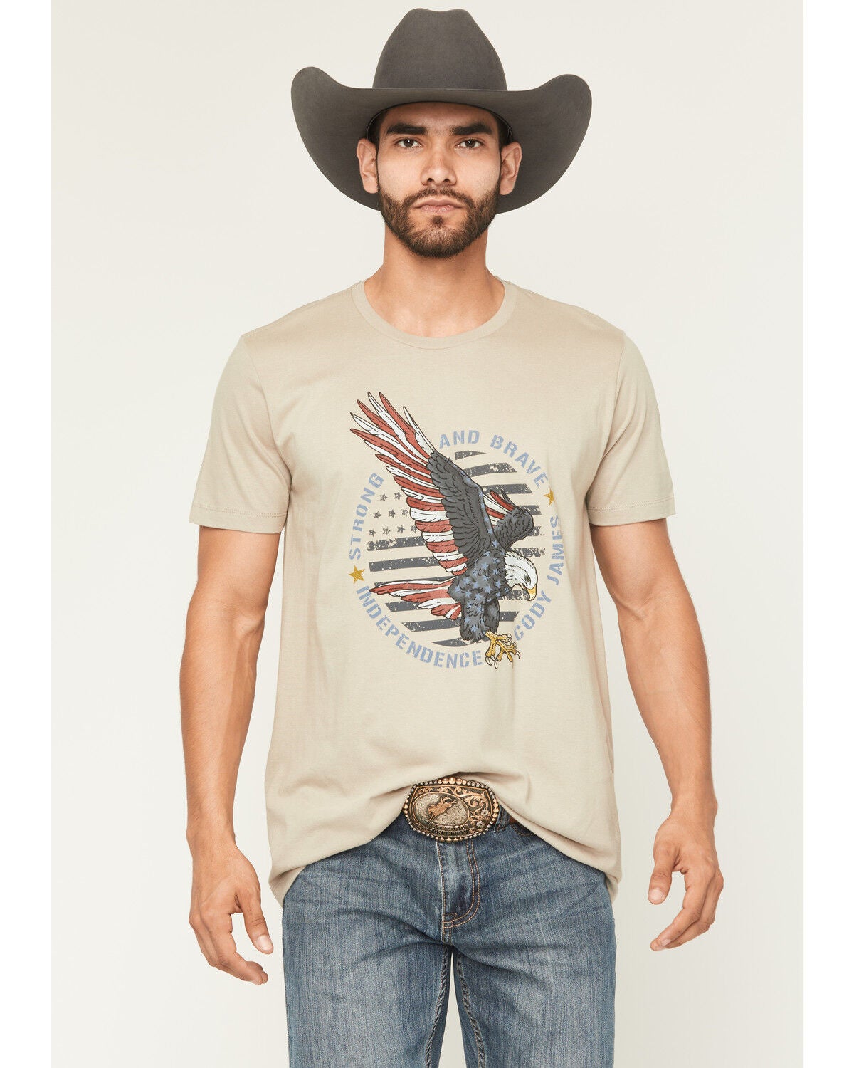 Cody James Men's Strong And Brave Short Sleeve Graphic T-Shirt, Tan, hi-res