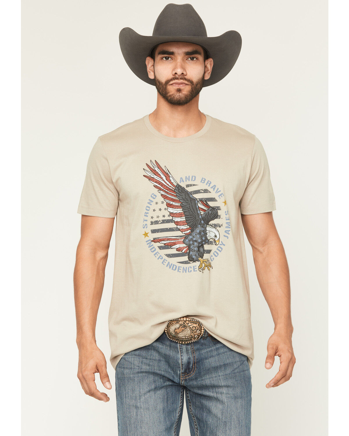 Image #1 - Cody James Men's Strong And Brave Short Sleeve Graphic T-Shirt, Tan, hi-res
