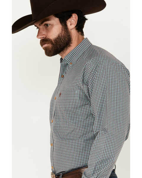 Image #2 - Ariat Men's Nestor Plaid Print Long Sleeve Button-Down Performance Shirt, Aqua, hi-res