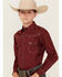 Image #2 - Cowboy Hardware Boys' Geo Print Long Sleeve Snap Stretch Western Shirt, Red, hi-res