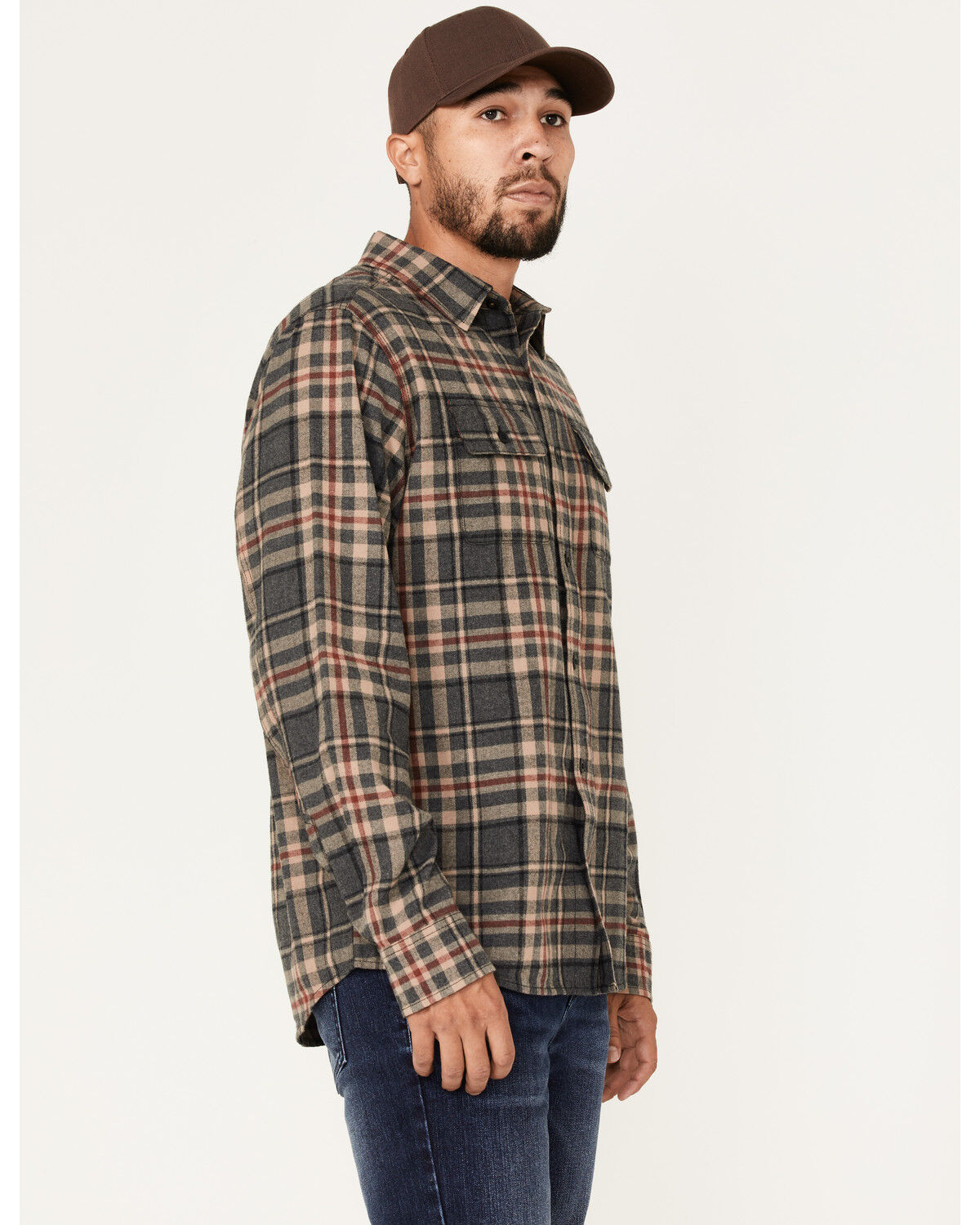 Image #2 - Brothers and Sons Men's Everyday Plaid Long Sleeve Button Down Western Flannel Shirt, Charcoal, hi-res