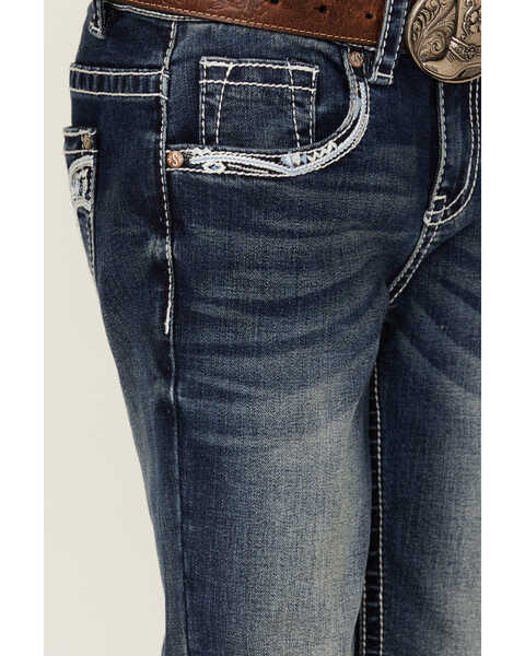 Image #2 - Shyanne Girls' Contrast Stitch & Embroidered Bootcut Jeans, Blue, hi-res